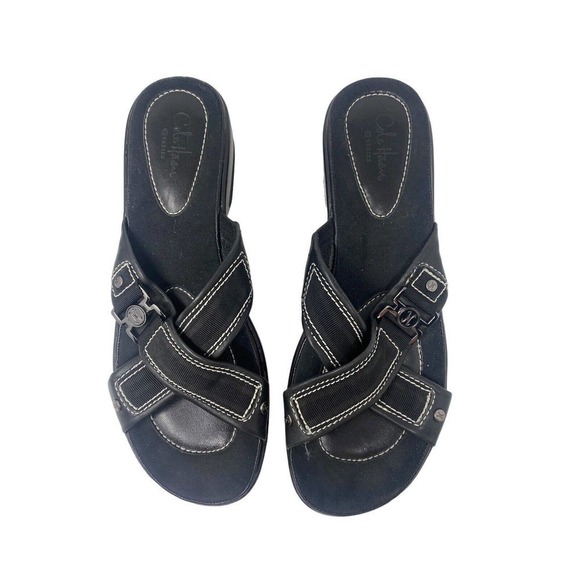 Cole Haan slip on Wedges Black Leather Silver Accents Womens Size 8AA - Picture 1 of 8